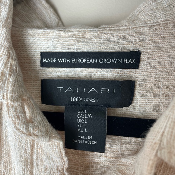 TAHARI 100% Linen Shirt Womens Large Beige Cream Natural European Flax Button Up - Picture 2 of 9